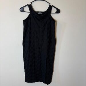 Urban Outfitters Black Checkered Sleeveless Midi Dress with Side Slit‎